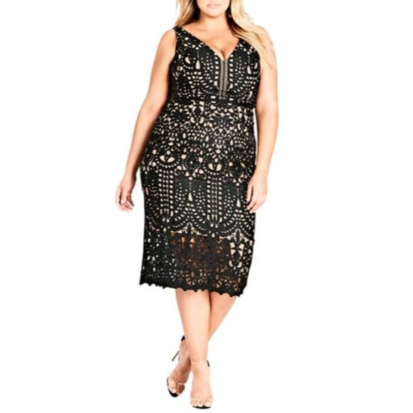 City Chic Womens Plus Size Lace Sheath Dress With V-Neck & Invisible Back Zip 16 - Picture 1 of 5
